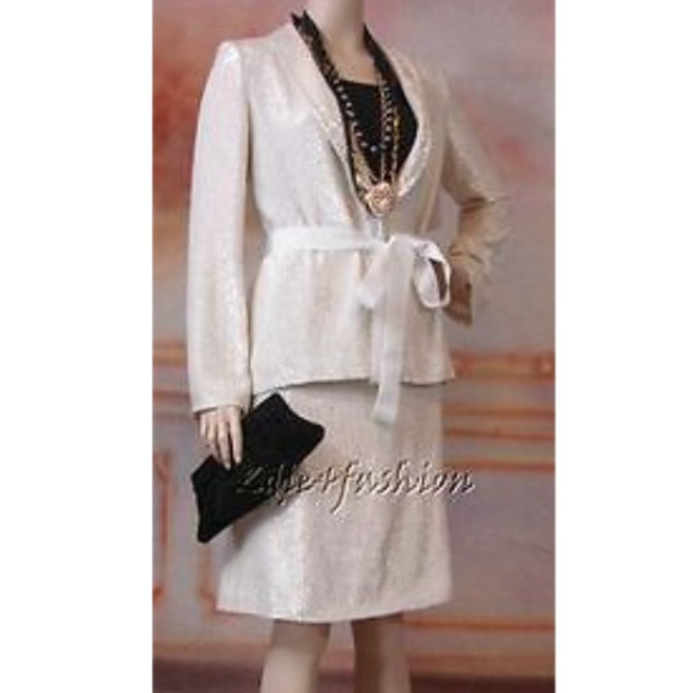 $7370 New PAMELLA ROLAND Stunning White Fully Sequin Jacket Skirt Belt Suit 6